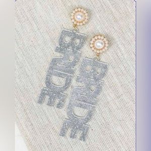 ‘BRIDE’ Acrylic Silver Glitter Dangle Earrings